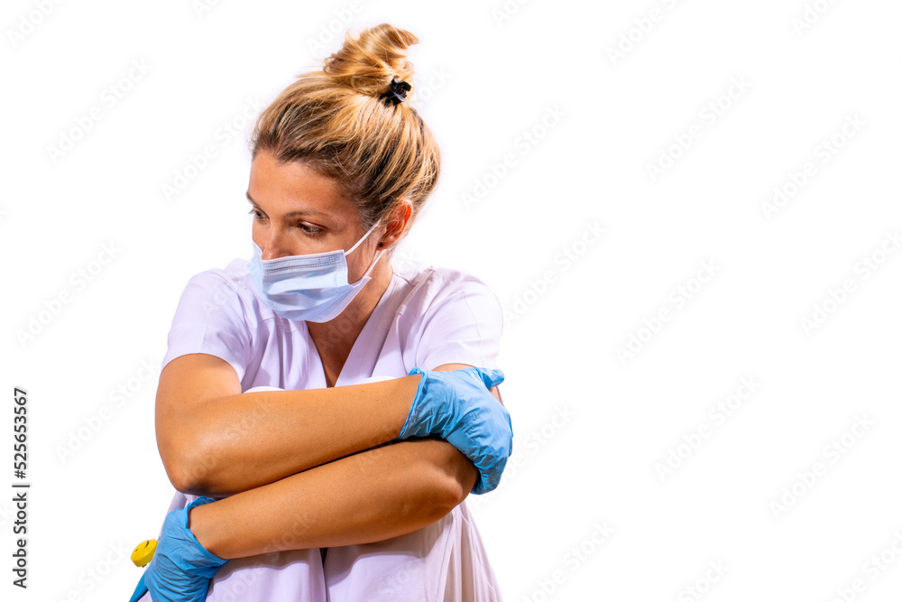 Medical doctor stressed by the overexertion of work at the hospital ...