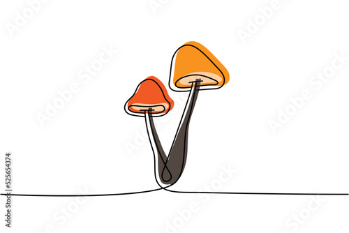Mushroom one line colored continuous drawing. Mushroom continuous one line colorful illustration. Vector minimalist linear illustration