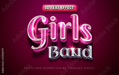Girls band 3d editable shining text effect style