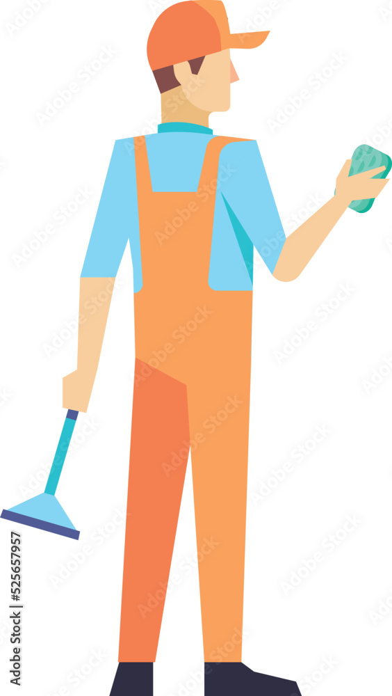 Fototapeta premium Janitor working. Man cleaning with professional tools