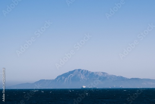 Big ship sailing in the sea in front of the Straits of Gibraltar