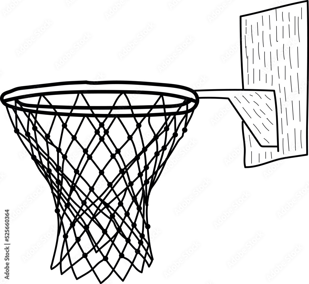 Hand drawn black Basketball basket with net, Basketball Goal, basketball  hoop on white background Stock Vector
