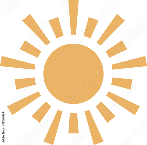 Summer heat symbol. Yellow flat sun icon