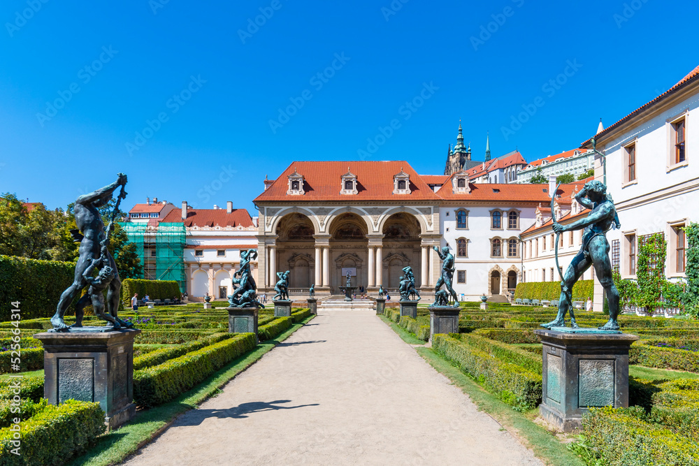 Prague, Czech Republic - August 16, 2022 :  Waldstein Garden view in Prague City - obrazy, fototapety, plakaty 