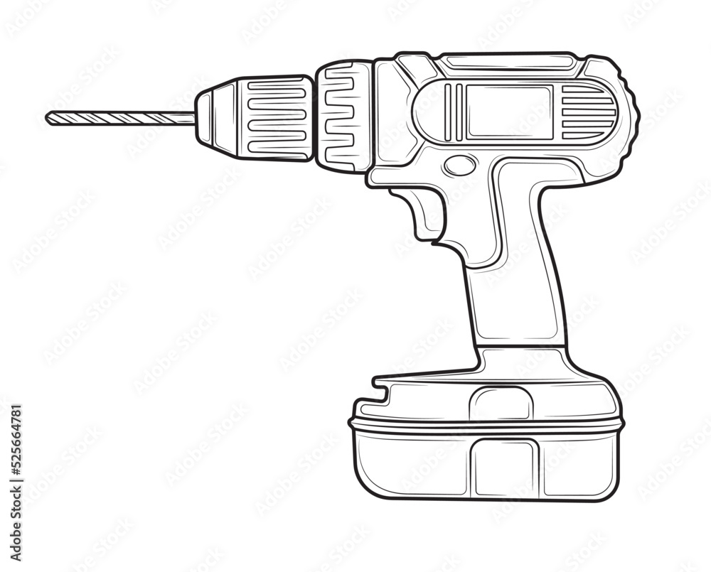 Illustration of a cordless drill on a white background. Repair tool. Vector illustration Illustration of a cordless drill on a white background. Repair tool. Vector illustration