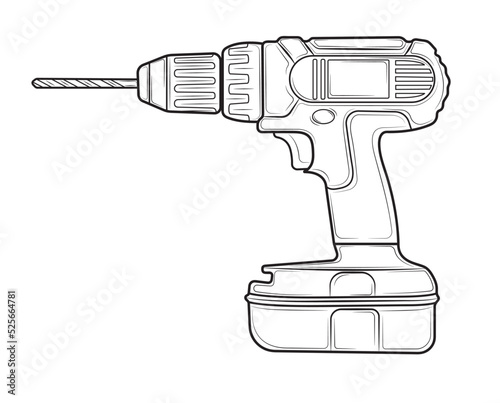 Illustration of a cordless drill on a white background. Repair tool. Vector illustration photo