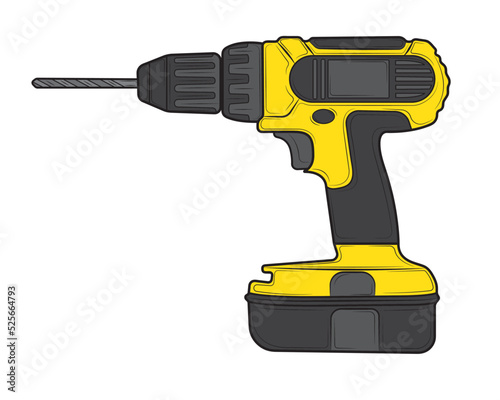 Illustration of a cordless drill on a white background. Repair tool. Vector illustration photo