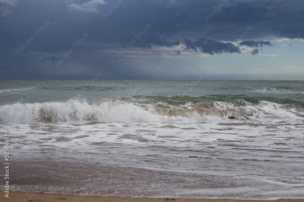 Paisaje Mar, playa, tormenta, olas, nubes, espuma