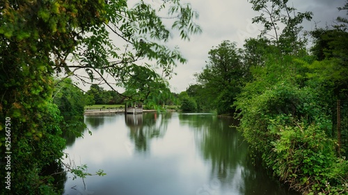 Beautiful view of a reflective lake with green trees in Dulwich park photo