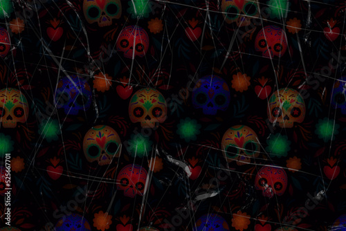 Floating sugar skull grungy ghostly smysterious ethereal background wallpaper screensaver backdrop