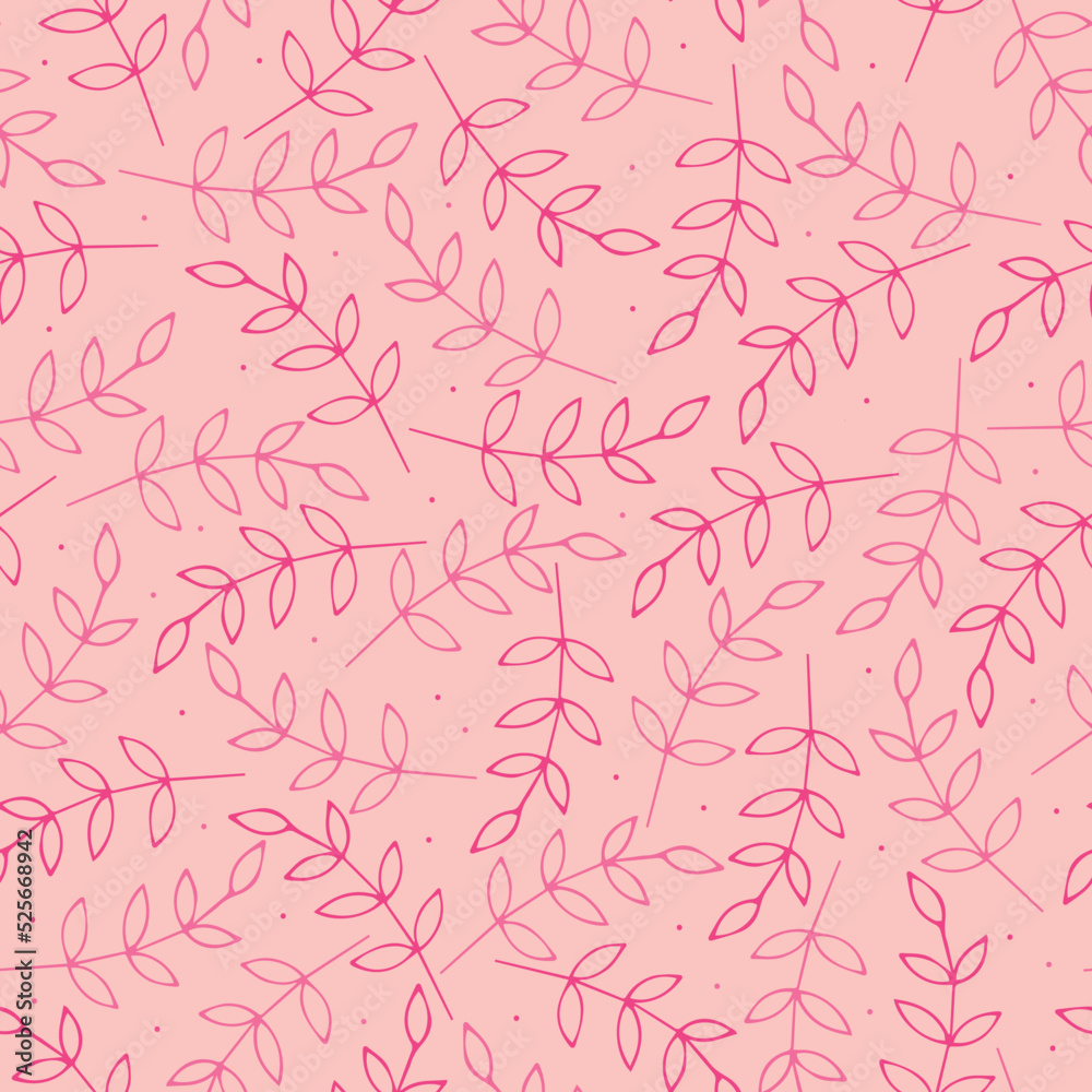 Vector floral pattern in pink. Doodle pattern with plants. Botanic and abstract seamless pattern with flowers and leaves, hand drawn background. Vector floral pattern in pink. Doodle pattern with plants. Botanic and abstract seamless pattern with flowers and leaves, hand drawn background.