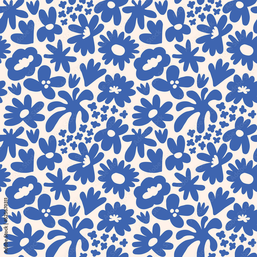 Abstract seamless pattern with cute hand drawn meadow flowers. Fashion stylish natural background.