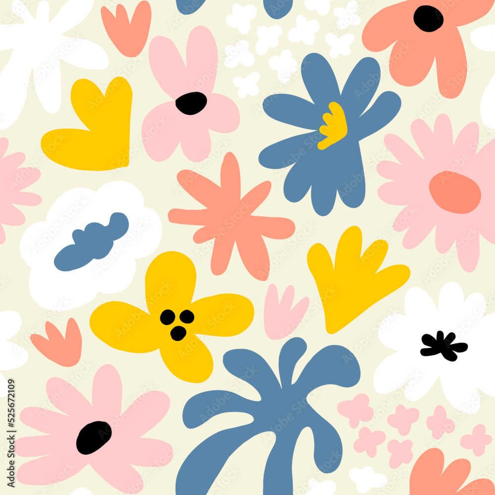 Obraz premium Abstract seamless pattern with cute hand drawn meadow flowers. Fashion stylish natural background.