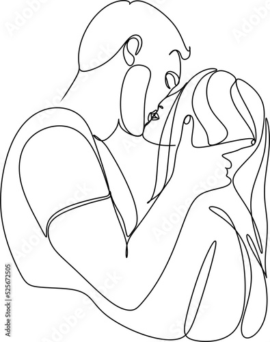 one line drawing of hugging couple vector minimalism. Single hand drawn continuous of man and woman in romantic moment.