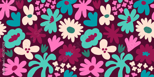 Abstract seamless pattern with cute hand drawn meadow flowers. Fashion stylish natural background.