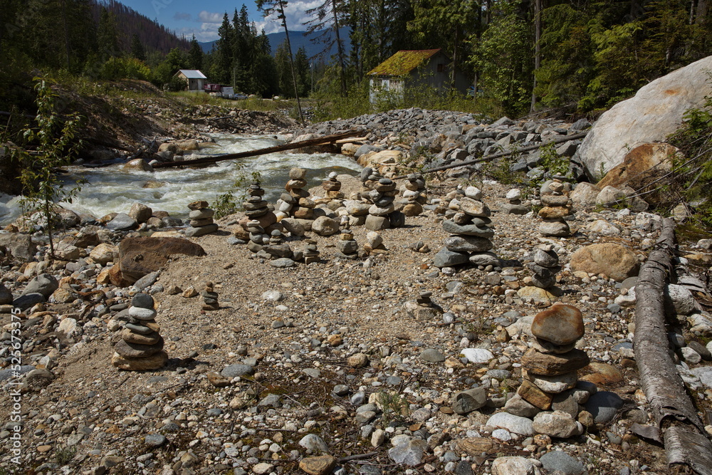 Small cairns at Sicamous Creek Falls in British Columbia,Canada,North America
Small cairns at Sicamous Creek Falls in British Columbia,Canada,North America