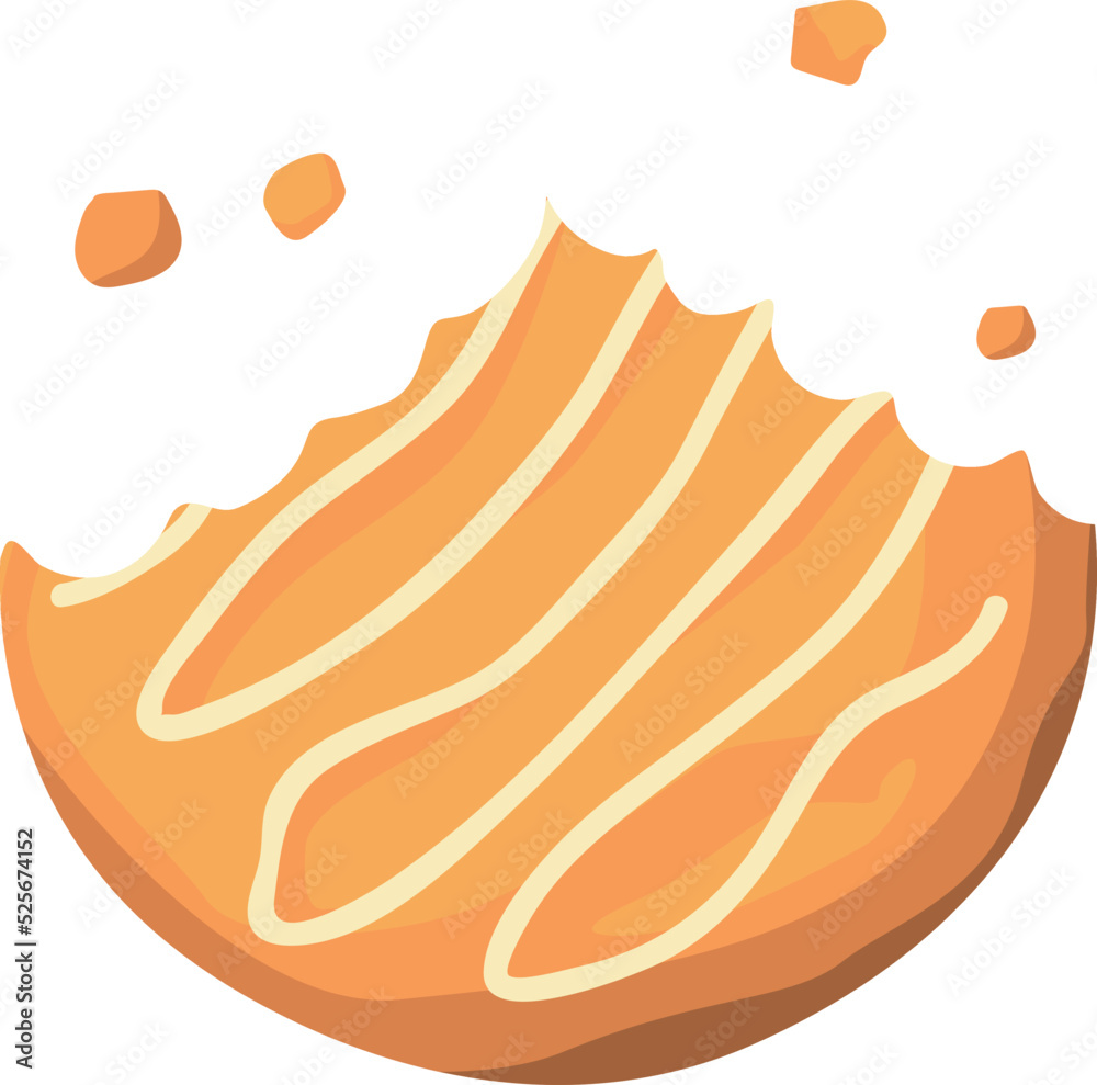 Eaten cookie with crumbs. Crunchy sweet biscuit icon Eaten cookie with crumbs. Crunchy sweet biscuit icon