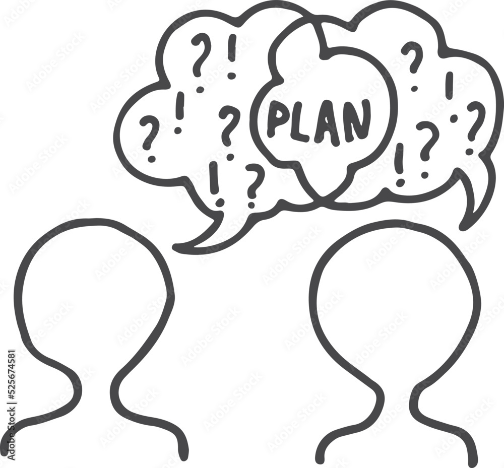 Plan discussing icon. People asking questions doodle Plan discussing icon. People asking questions doodle