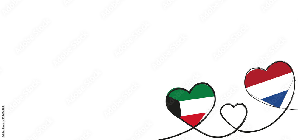 Drei verbundene Herzen mit der Flagge der Niederlande und Kuwait Drei verbundene Herzen mit der Flagge der Niederlande und Kuwait
