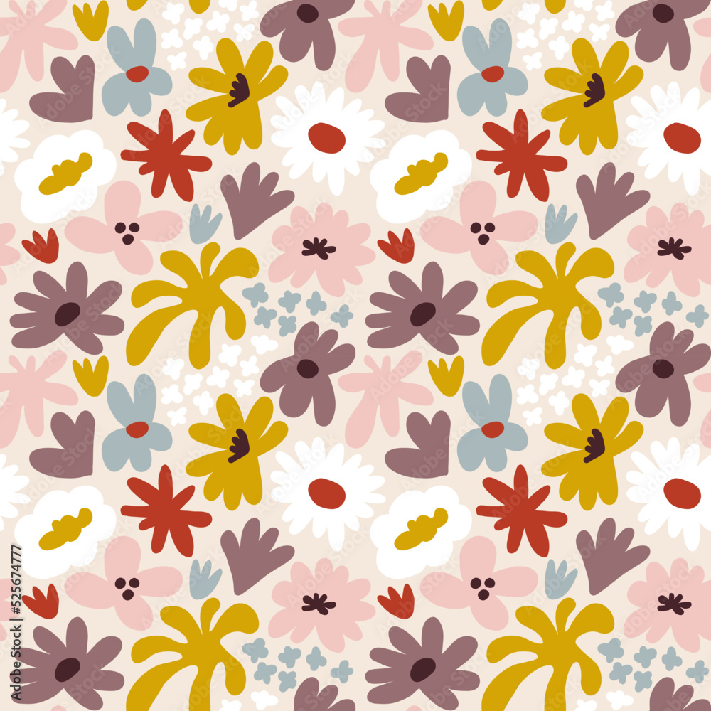 Abstract seamless pattern with cute hand drawn meadow flowers. Fashion stylish natural background. Abstract seamless pattern with cute hand drawn meadow flowers. Fashion stylish natural background.