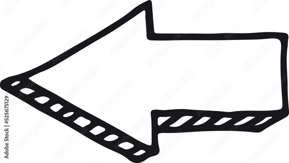 Left arrow doodle. Direction icon. Hand drawn pointer Left arrow doodle. Direction icon. Hand drawn pointer