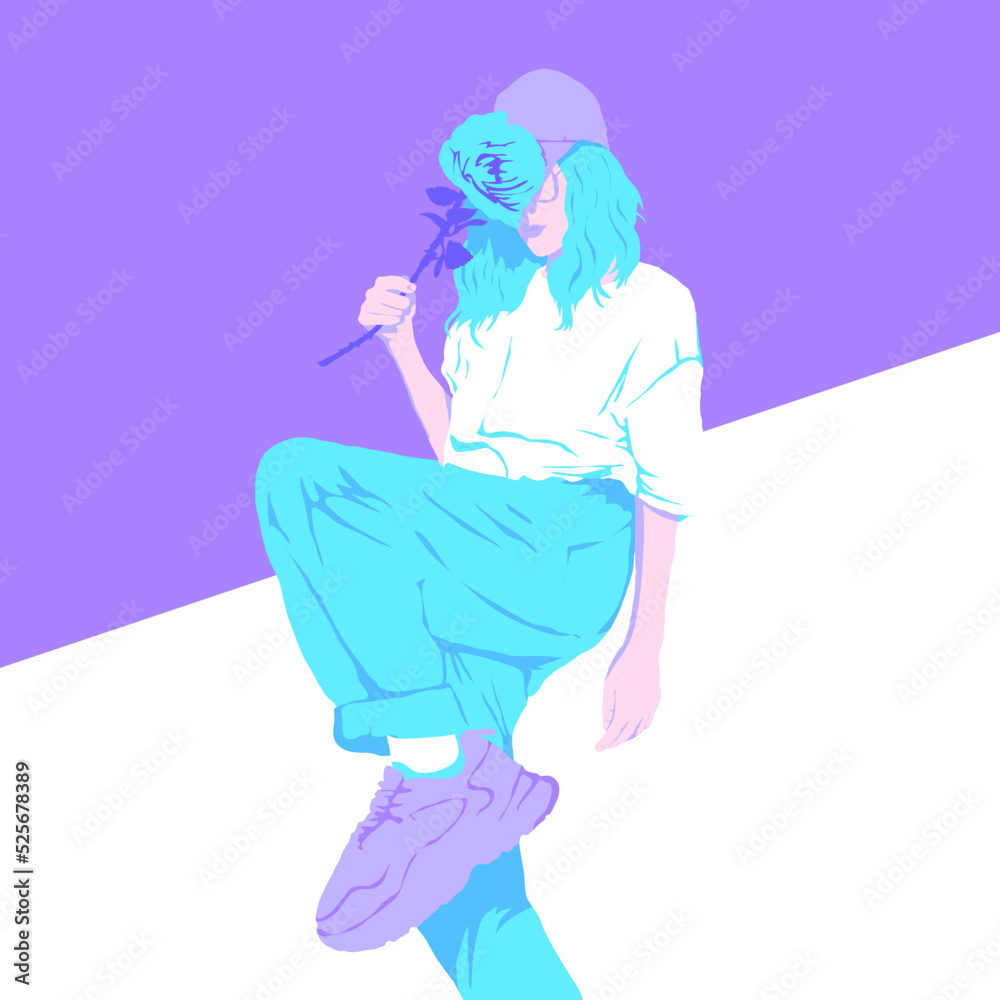 Fashion minimal illustration. Stylish summer Girl. Urban look Fashion minimal illustration. Stylish summer Girl. Urban look