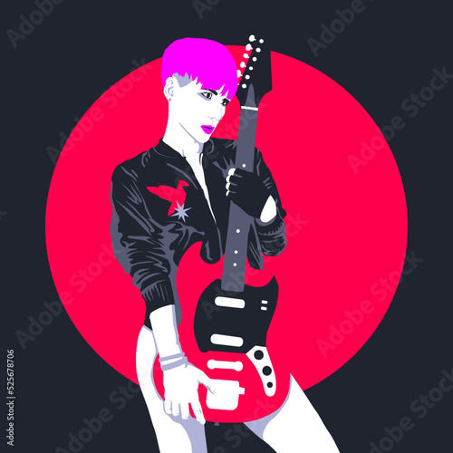 Fashion minimal illustration. Stylish Rock Girl. Party music concept