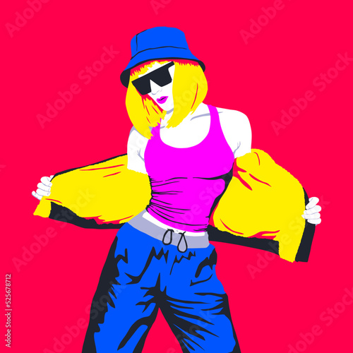 Fashion minimal illustration. Stylish urban street girl