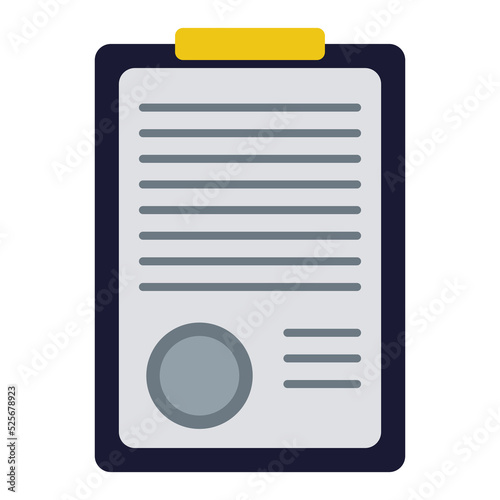 Contract papers. Folder with stamp and text. Stack of agreements document with signature and approval stamp. Attached to the Folder with a Clothespin. Confirmed Treaty, Contract. Vector Illustration.