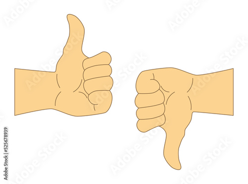 Like and Dislike Vector Flat Icons. Two human hands approve and condemn. Thumbs Up and Down Hand Sign. Design Elements for Smm, Ad, Marketing, Ui, Ux, App and More. Premium, Best, Illustration.