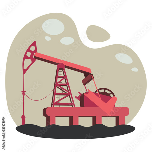 Oil field Concept. Petroleum Rig in a Deserted petrol Field for Extracting Fossil Fuels and Crude oil from Underground. Oil Drilling rig and Pumping Jack. Petroleum Production Platform Vector.