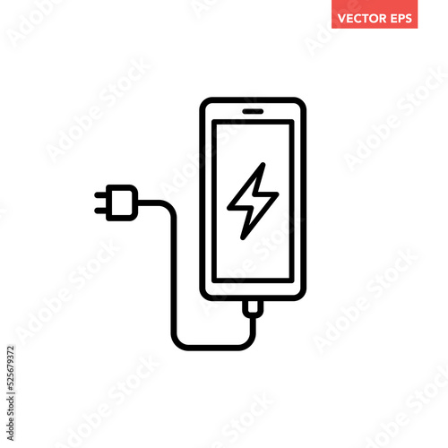 Black single charging smart phone line icon, simple electronic flat design pictogram, infographic vector for app logo web website button ui ux interface elements isolated on white background