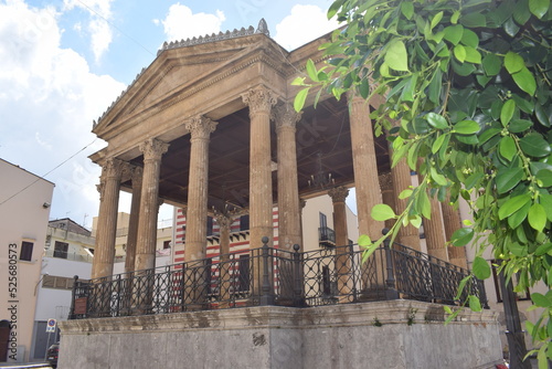 Greek style architecture of the music box in Piazza Garibaldi, Partinico, Sicily