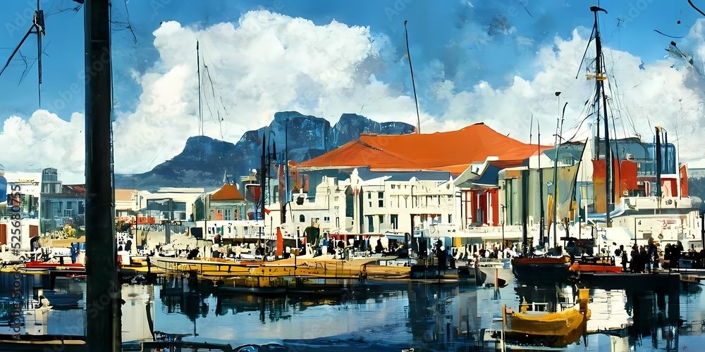 Landscape with the harbour at the V  A Waterfront in C  - obrazy, fototapety, plakaty 
