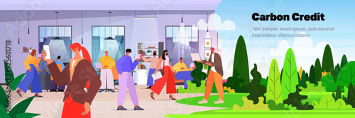 carbon credit concept businesspeople working in office responsibility of co2 emission environmental conservation