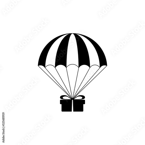 Fototapeta Naklejka Na Ścianę i Meble -  Parachute with gift isolated on white. Concept of delivery service, fast shipping. Flat vector parachute icon for web design