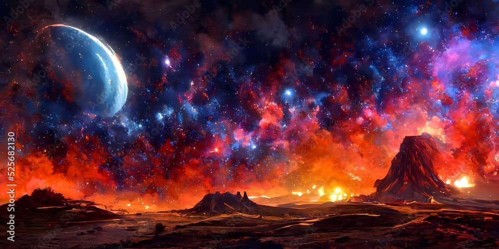 Outer space landscape with alien planet surface hills 