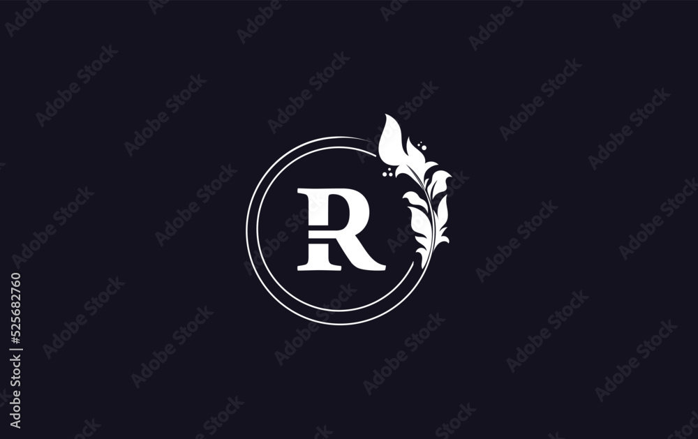 Golden leaf circle and creative logo design vector with the letters for professional brand and business R Golden leaf circle and creative logo design vector with the letters for professional brand and business R