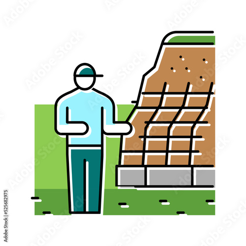 retaining wall installation repair color icon vector illustration
