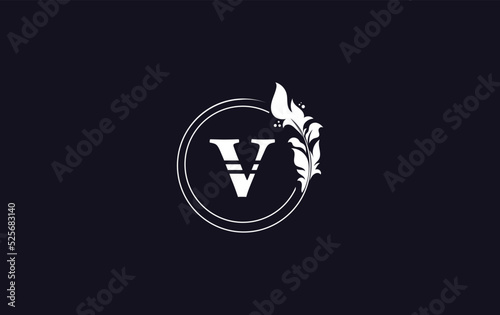 Golden leaf circle and creative logo design vector with the letters for professional brand and business V