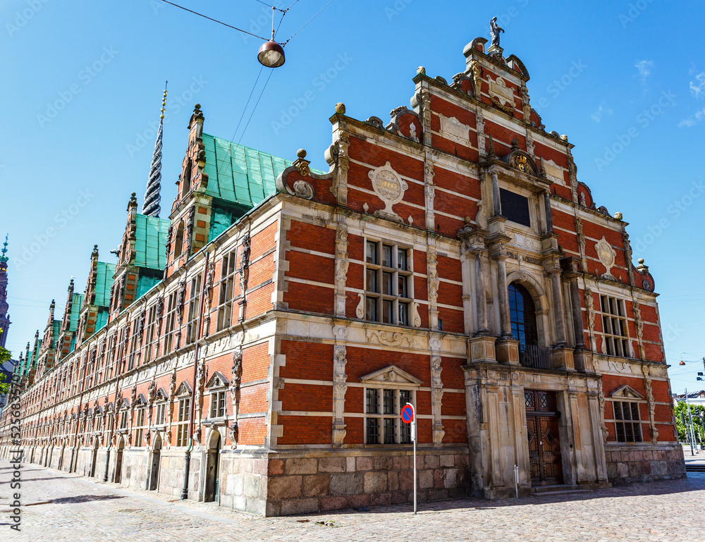 Exterior of Børsen, also known as Børsbygningen, a 17th-century stock exchange in the center of Copenhagen, Denmark, Europe