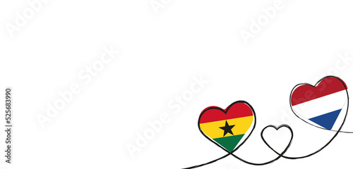 Drei verbundene Herzen mit der Flagge der Niederlande und Ghana