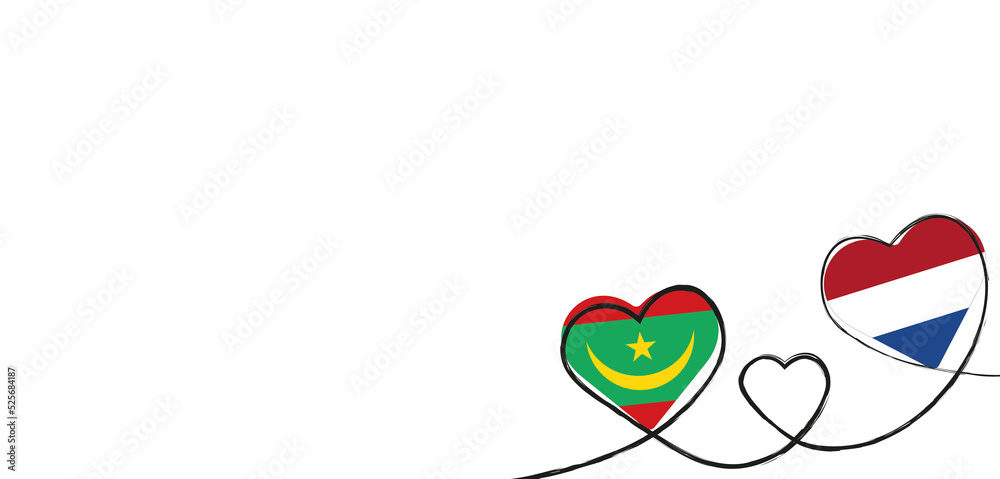 Drei verbundene Herzen mit der Flagge der Niederlande und Mauretanien