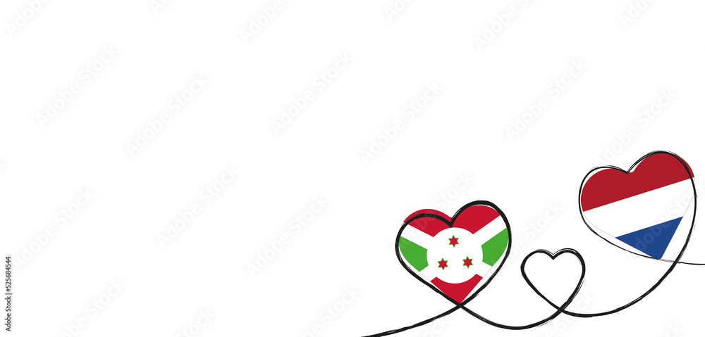 Drei verbundene Herzen mit der Flagge der Niederlande und Burundi Drei verbundene Herzen mit der Flagge der Niederlande und Burundi