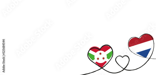 Drei verbundene Herzen mit der Flagge der Niederlande und Burundi