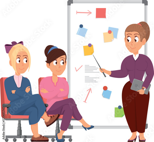 Female manager explaining team strategy to employees