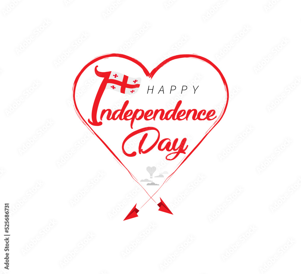 happy independence day of Georgia. Airplane draws cloud from heart. National flag vector illustration on white background.