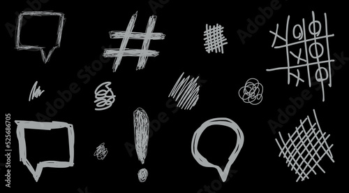 design elements, blanks for text, careless chalk drawing on a dark background, vector set