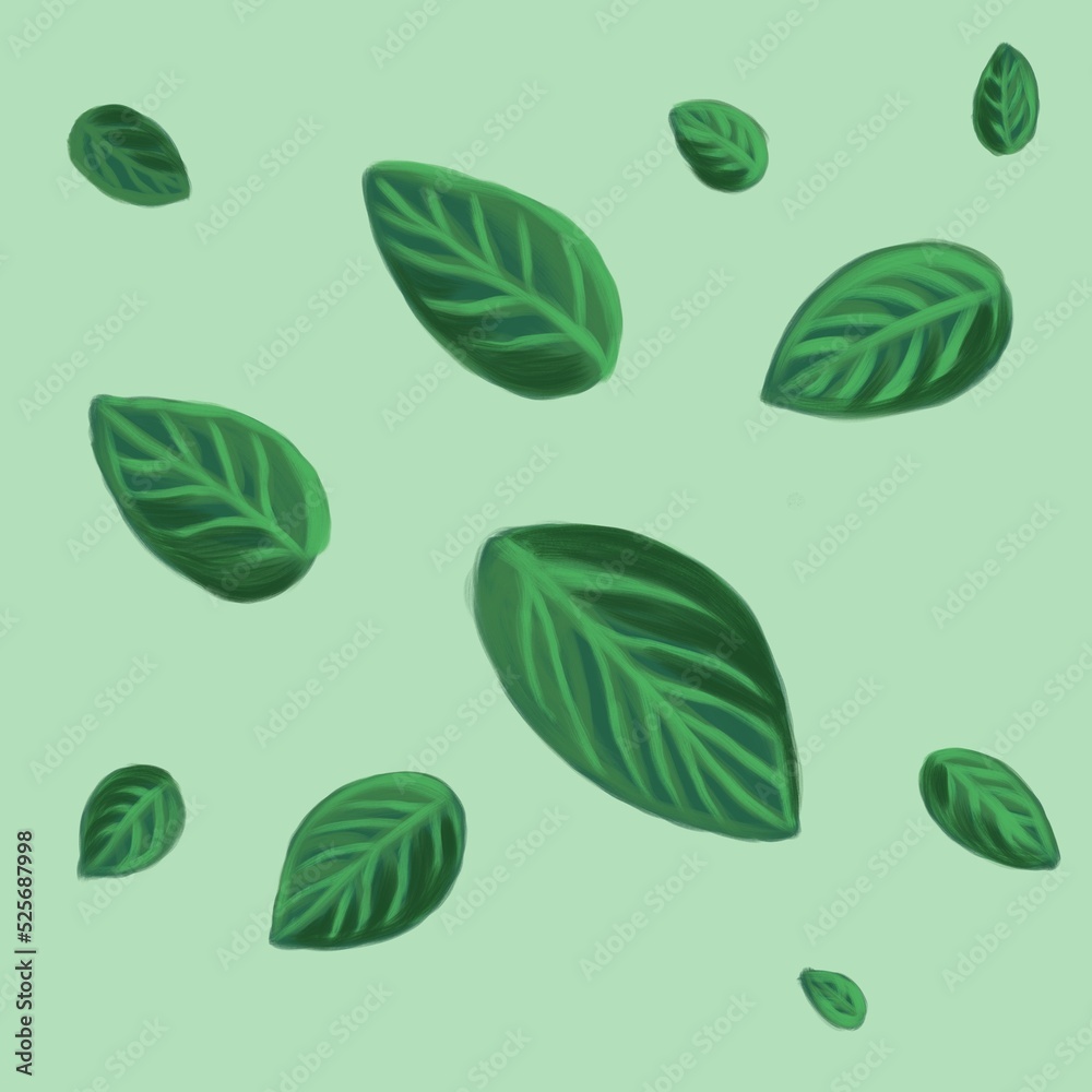 green leaves isolated on a light background