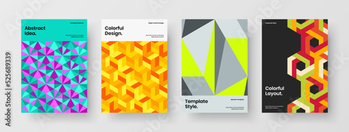 Simple geometric hexagons postcard concept bundle. Isolated placard vector design illustration composition.